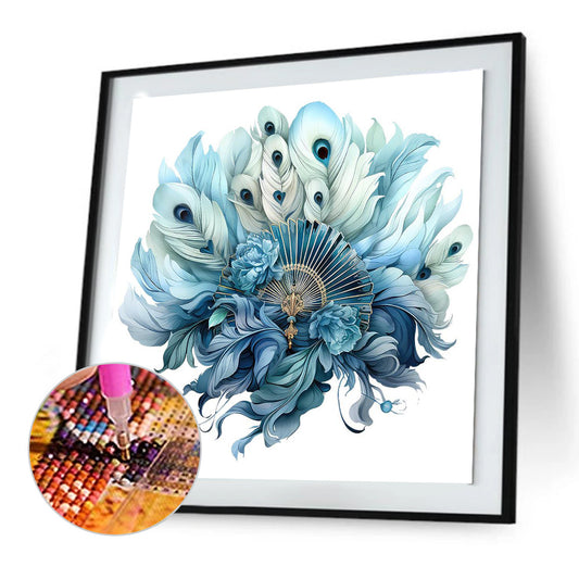 Diamond Painting - Full Round - blue peacock fan (30*30CM)