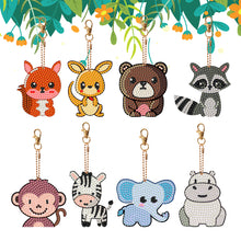 Load image into Gallery viewer, 8PCS Diamond Art Keyring Little Animal Double Sided Crown Special Shape Handbag