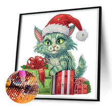 Load image into Gallery viewer, Diamond Painting - Partial Special Shaped - Christmas green kitten (30*30CM)
