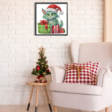 Load image into Gallery viewer, Diamond Painting - Partial Special Shaped - Christmas green kitten (30*30CM)