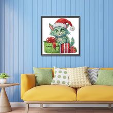 Load image into Gallery viewer, Diamond Painting - Partial Special Shaped - Christmas green kitten (30*30CM)