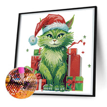 Load image into Gallery viewer, Diamond Painting - Partial Special Shaped - Christmas green kitten (30*30CM)