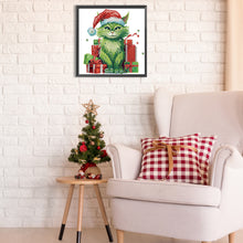 Load image into Gallery viewer, Diamond Painting - Partial Special Shaped - Christmas green kitten (30*30CM)