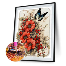 Load image into Gallery viewer, Diamond Painting - Full Round - Retro red flower butterfly (30*40CM)