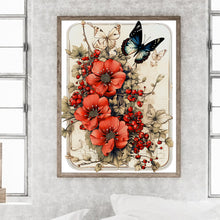 Load image into Gallery viewer, Diamond Painting - Full Round - Retro red flower butterfly (30*40CM)