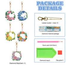 Load image into Gallery viewer, 5PCS Full Drill Keyring Wreath Double Sided Rhinestone Painting Keychain Pendant