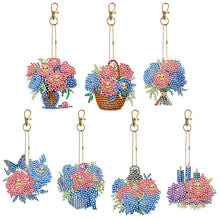 Load image into Gallery viewer, 7PCS Double Sided Special Shape Diamond Painting Keychain (Flowers)