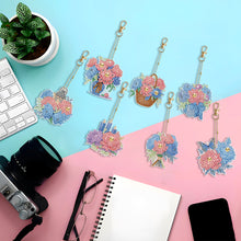 Load image into Gallery viewer, 7PCS Double Sided Special Shape Diamond Painting Keychain (Flowers)