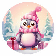 Load image into Gallery viewer, Diamond Painting - Full Round - Pink little penguin in the snow (30*30CM)
