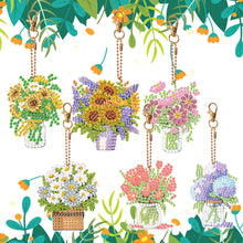 Load image into Gallery viewer, 6PCS Double Sided Special Shape Diamond Painting Art Keychain Pendant Flower Pot