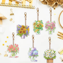Load image into Gallery viewer, 6PCS Double Sided Special Shape Diamond Painting Art Keychain Pendant Flower Pot
