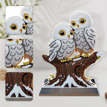 Load image into Gallery viewer, Wooden Desktop Diamond Painting Ornament Winter Owl Crystal Painting Desktop Kit