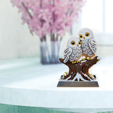 Load image into Gallery viewer, Wooden Desktop Diamond Painting Ornament Winter Owl Crystal Painting Desktop Kit
