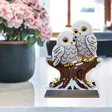 Load image into Gallery viewer, Wooden Desktop Diamond Painting Ornament Winter Owl Crystal Painting Desktop Kit