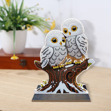 Load image into Gallery viewer, Wooden Desktop Diamond Painting Ornament Winter Owl Crystal Painting Desktop Kit
