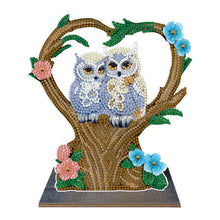 Load image into Gallery viewer, Wooden Desktop Diamond Painting Ornament Winter Owl Crystal Painting Desktop Kit