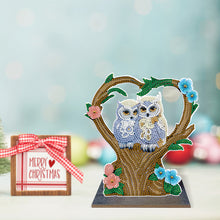 Load image into Gallery viewer, Wooden Desktop Diamond Painting Ornament Winter Owl Crystal Painting Desktop Kit