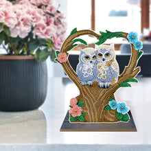 Load image into Gallery viewer, Wooden Desktop Diamond Painting Ornament Winter Owl Crystal Painting Desktop Kit