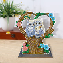 Load image into Gallery viewer, Wooden Desktop Diamond Painting Ornament Winter Owl Crystal Painting Desktop Kit