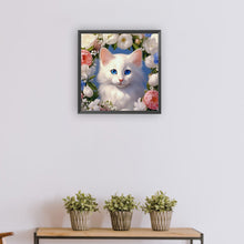 Load image into Gallery viewer, Diamond Painting - Full Round - White cat and flowers (30*30CM)