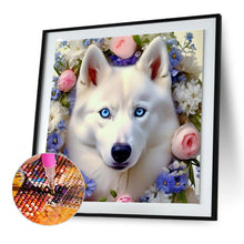 Load image into Gallery viewer, Diamond Painting - Full Round - white wolf and flower (30*30CM)