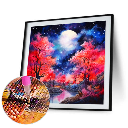 Diamond Painting - Full Round - maple leaf forest night view (40*40CM)