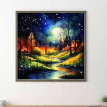 Load image into Gallery viewer, Diamond Painting - Full Round - Night view of village creek (40*40CM)