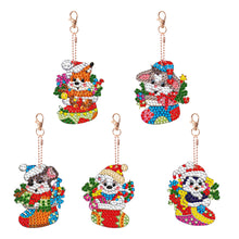 Load image into Gallery viewer, 5PCS Double Sided Diamond Painting Keychain (Xmas Stocking Critter #2)