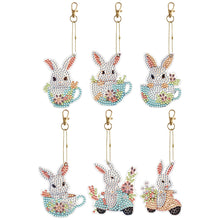 Load image into Gallery viewer, 6PCS Double Sided Special Shape Diamond Painting Keychain (Cute Bunny)