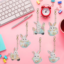 Load image into Gallery viewer, 6PCS Double Sided Special Shape Diamond Painting Keychain (Cute Bunny)