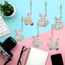 Load image into Gallery viewer, 6PCS Double Sided Special Shape Diamond Painting Keychain (Cute Bunny)