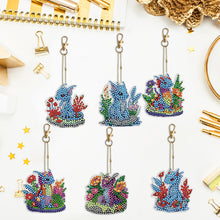 Load image into Gallery viewer, 6PCS Double Sided Special Shape Diamond Painting Keychain (Flowers Dinosaur)