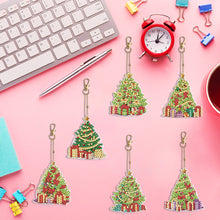 Load image into Gallery viewer, 6PCS Double Sided Special Shape Diamond Painting Keychain (Christmas Tree)
