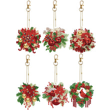Load image into Gallery viewer, 6PCS Double Sided Special Shape Diamond Painting Keychain (Christmas Wreath)
