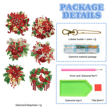 Load image into Gallery viewer, 6PCS Double Sided Special Shape Diamond Painting Keychain (Christmas Wreath)