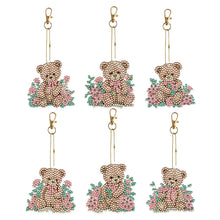 Load image into Gallery viewer, 6PCS Double Sided Special Shape Diamond Painting Keychain (Cute Bear #9)