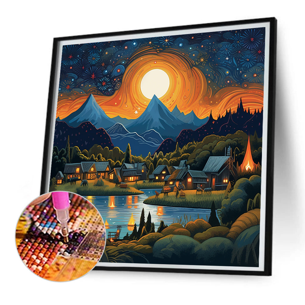 AB Diamond Painting - Full Square - night view village (30*30CM)