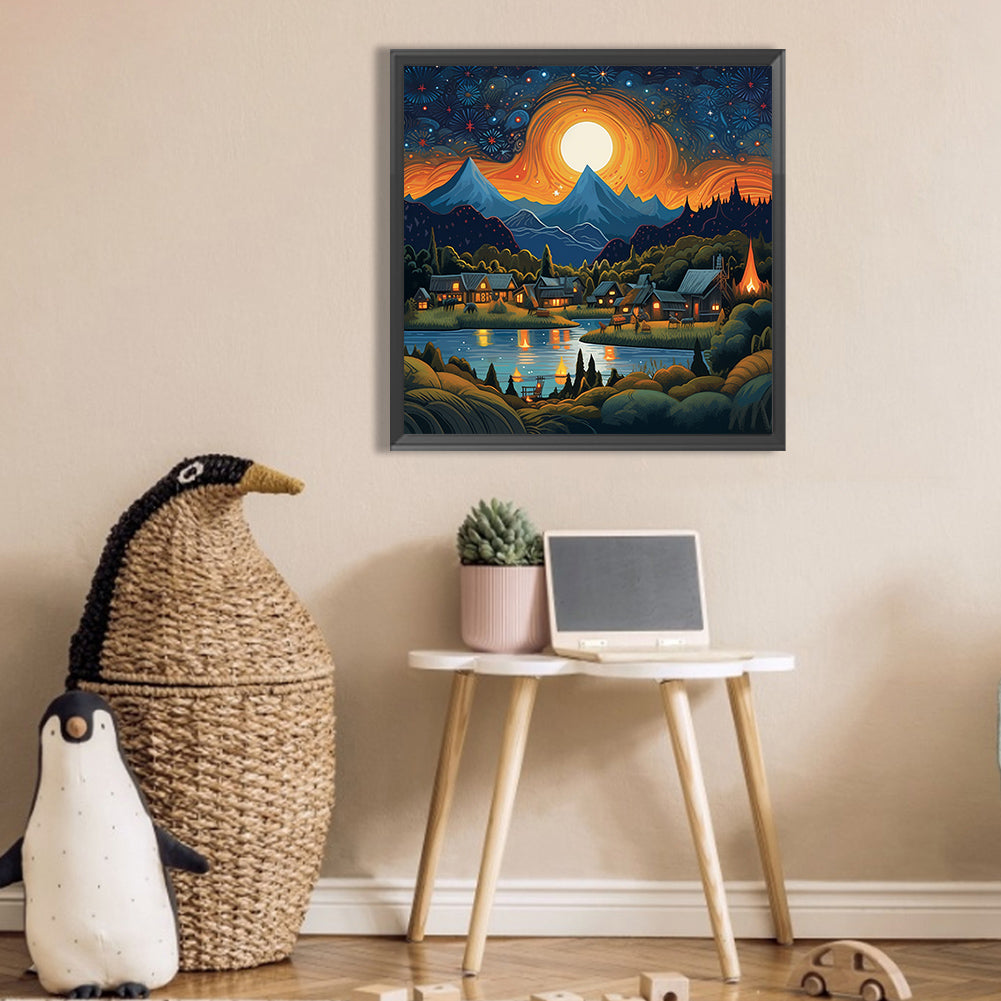 AB Diamond Painting - Full Square - night view village (30*30CM)