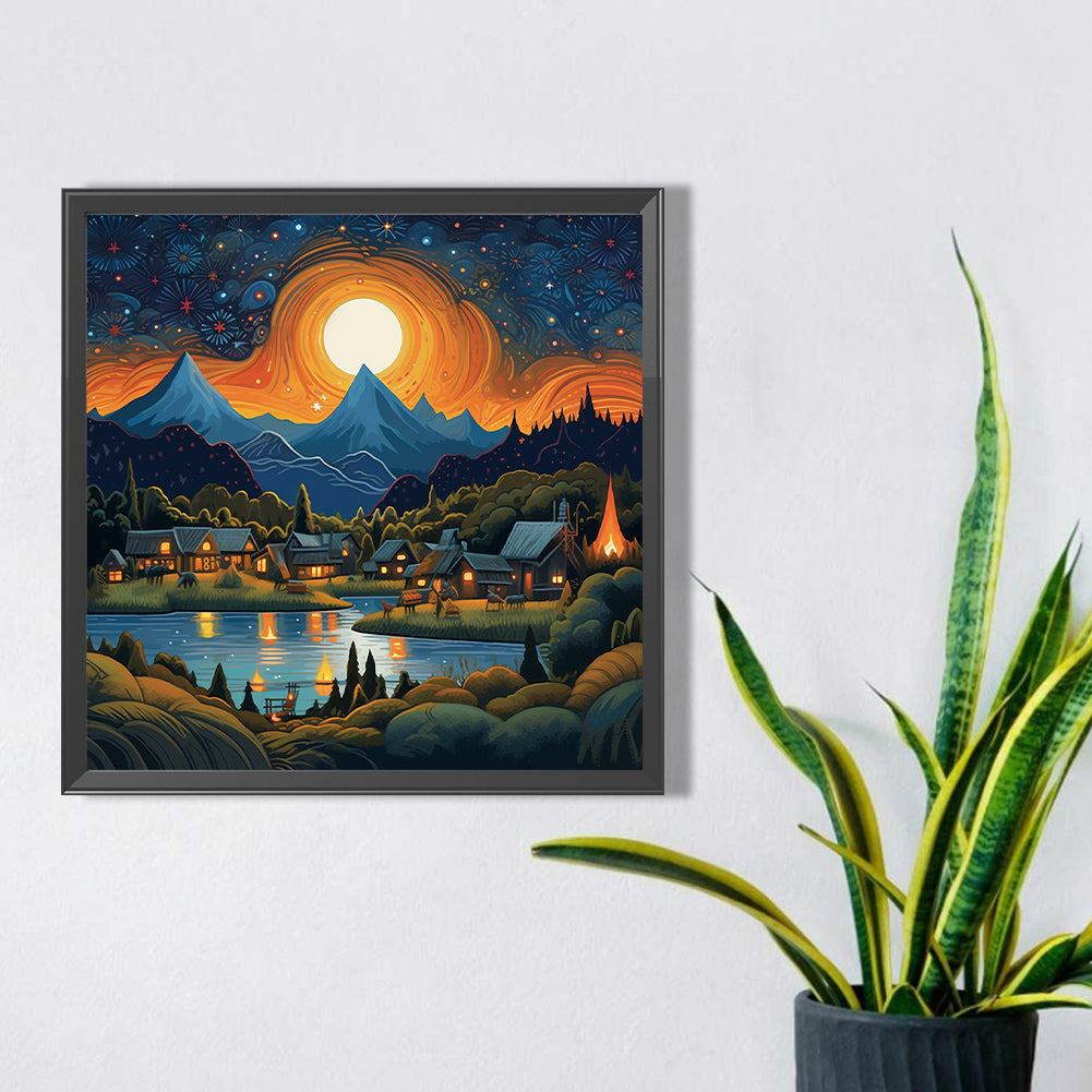 AB Diamond Painting - Full Square - night view village (30*30CM)