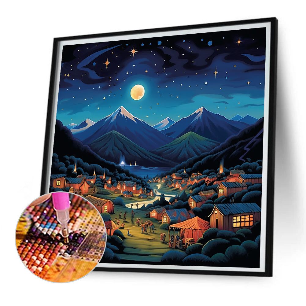 AB Diamond Painting - Full Square - night view roadside (30*30CM)