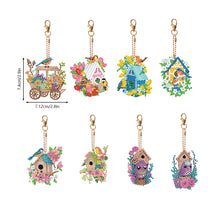 Load image into Gallery viewer, 8PCS Double Sided Diamond Art Keyring Birds Birdhouses Diamond Painting Keychain