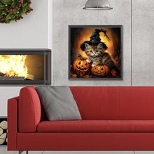 Load image into Gallery viewer, Diamond Painting - Full Round - Halloween kitten with pumpkin (30*30CM)