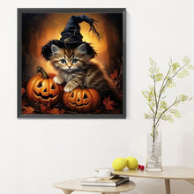 Load image into Gallery viewer, Diamond Painting - Full Round - Halloween kitten with pumpkin (30*30CM)