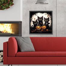 Load image into Gallery viewer, Diamond Painting - Full Round - Halloween kitten with pumpkin (30*30CM)