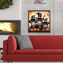 Load image into Gallery viewer, Diamond Painting - Full Round - Halloween kitten with pumpkin (30*30CM)