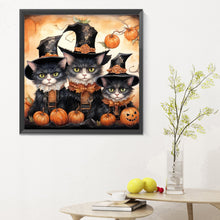 Load image into Gallery viewer, Diamond Painting - Full Round - Halloween kitten with pumpkin (30*30CM)