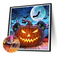Load image into Gallery viewer, Diamond Painting - Full Round - Halloween kitten with pumpkin (30*30CM)