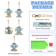 Load image into Gallery viewer, 5PCS Double Sided Diamond Painting Keychain Full Drill Keyring Cute Elephant