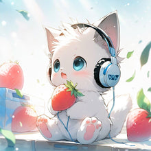 Load image into Gallery viewer, Diamond Painting - Full Round - cat eating strawberry (30*30CM)