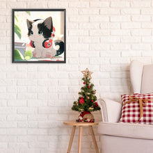 Load image into Gallery viewer, Diamond Painting - Full Round - cat with headphones (30*30CM)